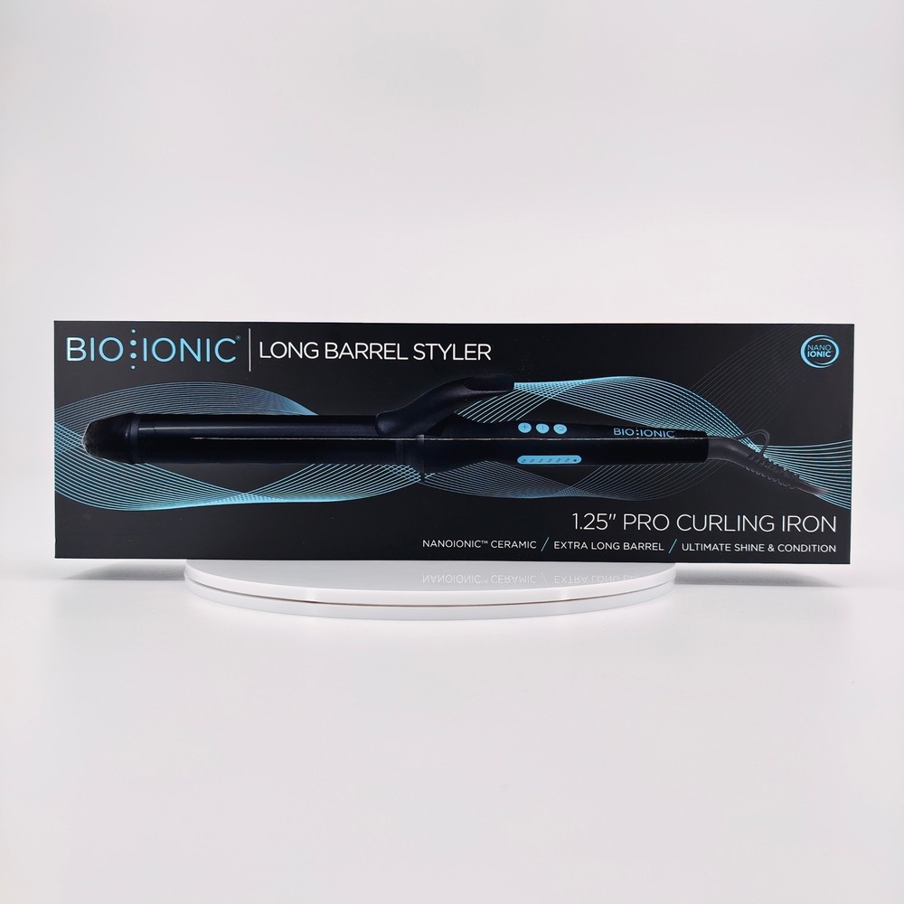 Bio Ionic Long Barrel Styler 1.25" Pro Curling Iron Z-FGTST-CL-1.25 Black Nano